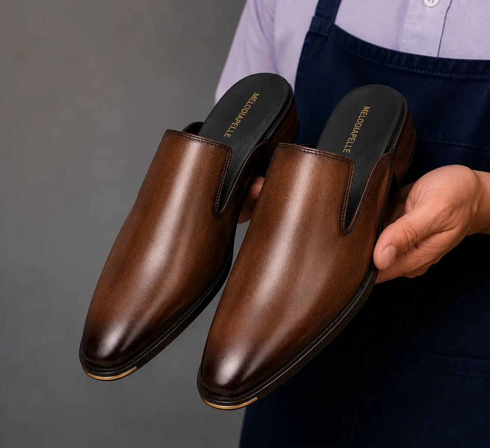 Mantova Burnished Leather Mule for Men - Backless Open-Heel Dress Shoes
