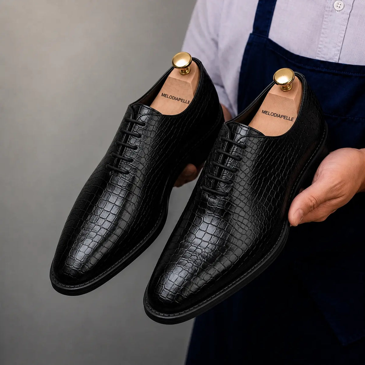 Meta Croc-Embossed Wholecut Oxford for Men - Goodyear Welted Leather Shoes