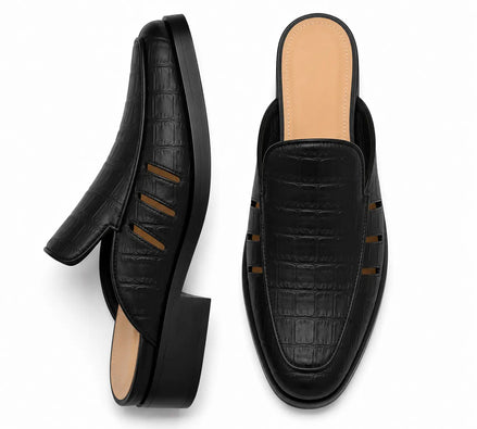 Molveno Croc-Embossed Slit Mule for Men - Backless Block-Heel Slip-On Shoes
