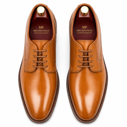 Matera Plain-Toe Derby for Men - Goodyear Welted Mirror-Polish Formal Shoes