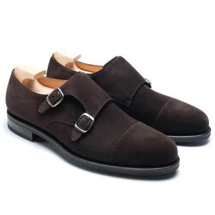 Meaux Suede Cap-Toe Double Monk Strap for Men - Soft Suede Dress Shoes
