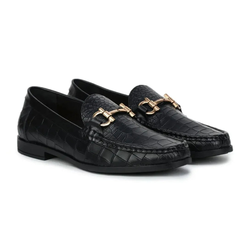 Montemale Croc Moc Horsebit Loafer for Men - Croc-Embossed Horsebit Loafers