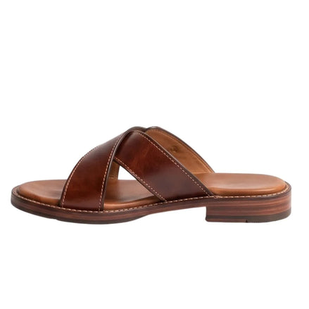 Moransengo Buckle Cross Slide Sandal for Men - Leather Slide Sandals