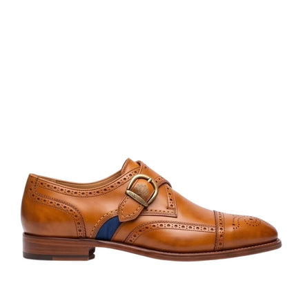 Mezzegra Wingtip Single Monk Single Monk for Men - Brogued Single Monk Strap Shoes