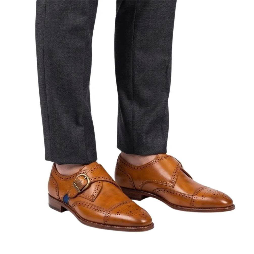 Mezzegra Wingtip Single Monk Single Monk for Men - Brogued Single Monk Strap Shoes