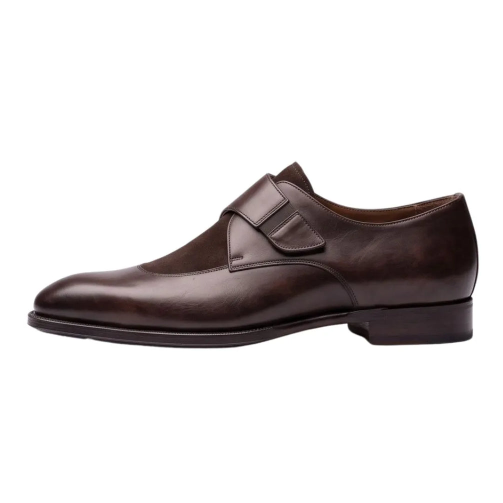 Moltrasio Suede-Strap Single Monk Single Monk for Men - Two-Material Monk Strap Shoes