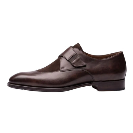 Moltrasio Suede-Strap Single Monk Single Monk for Men - Two-Material Monk Strap Shoes
