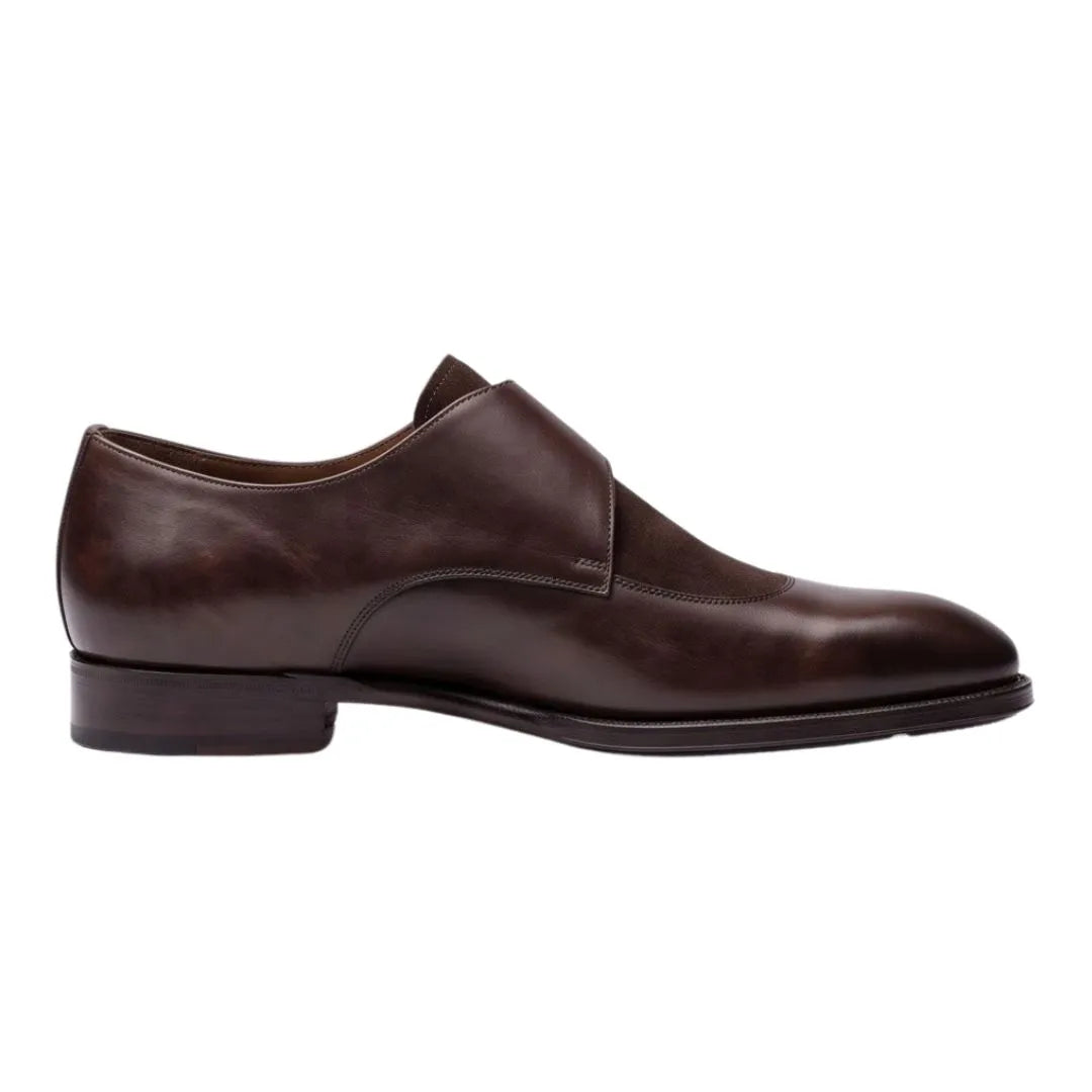 Moltrasio Suede-Strap Single Monk Single Monk for Men - Two-Material Monk Strap Shoes