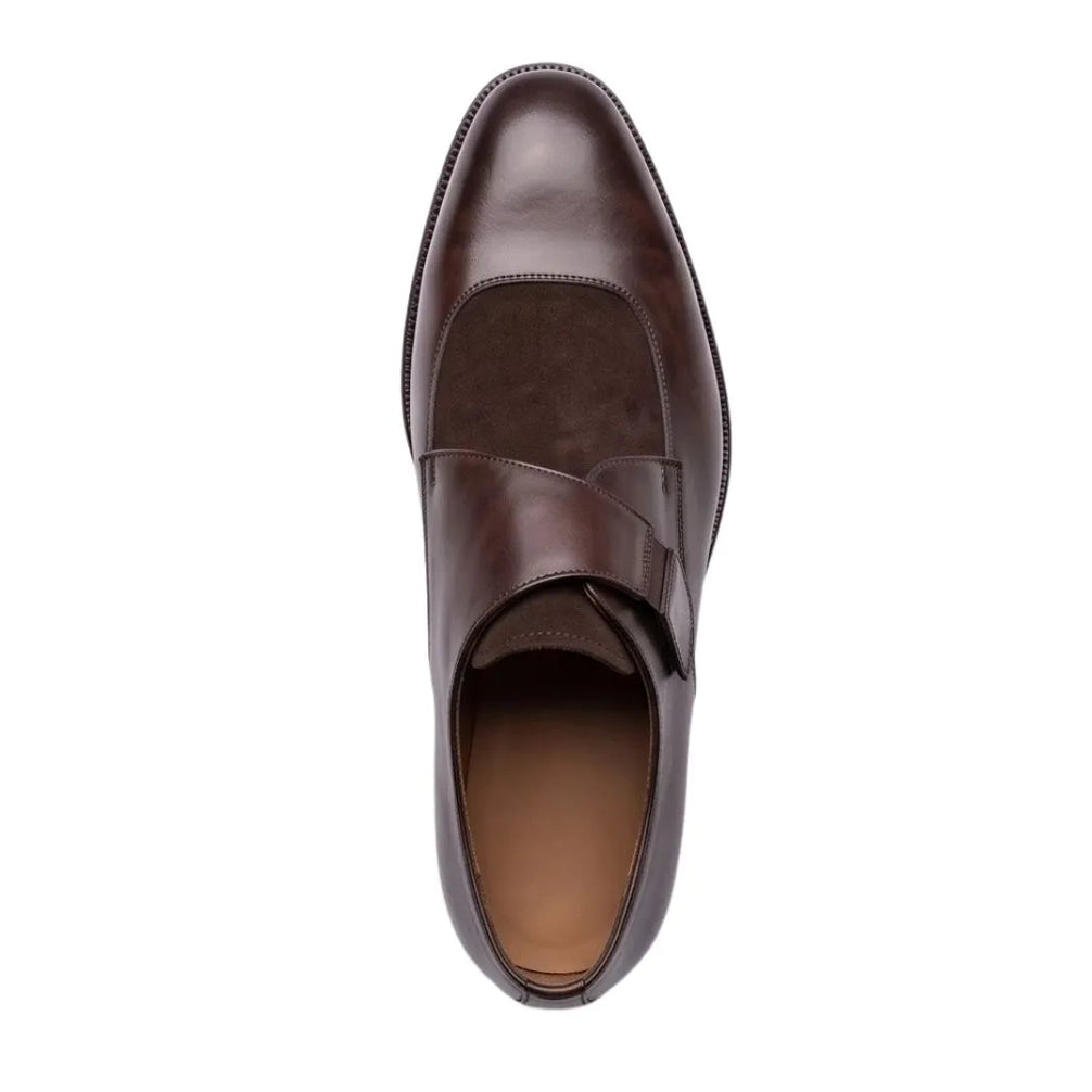 Moltrasio Suede-Strap Single Monk Single Monk for Men - Two-Material Monk Strap Shoes