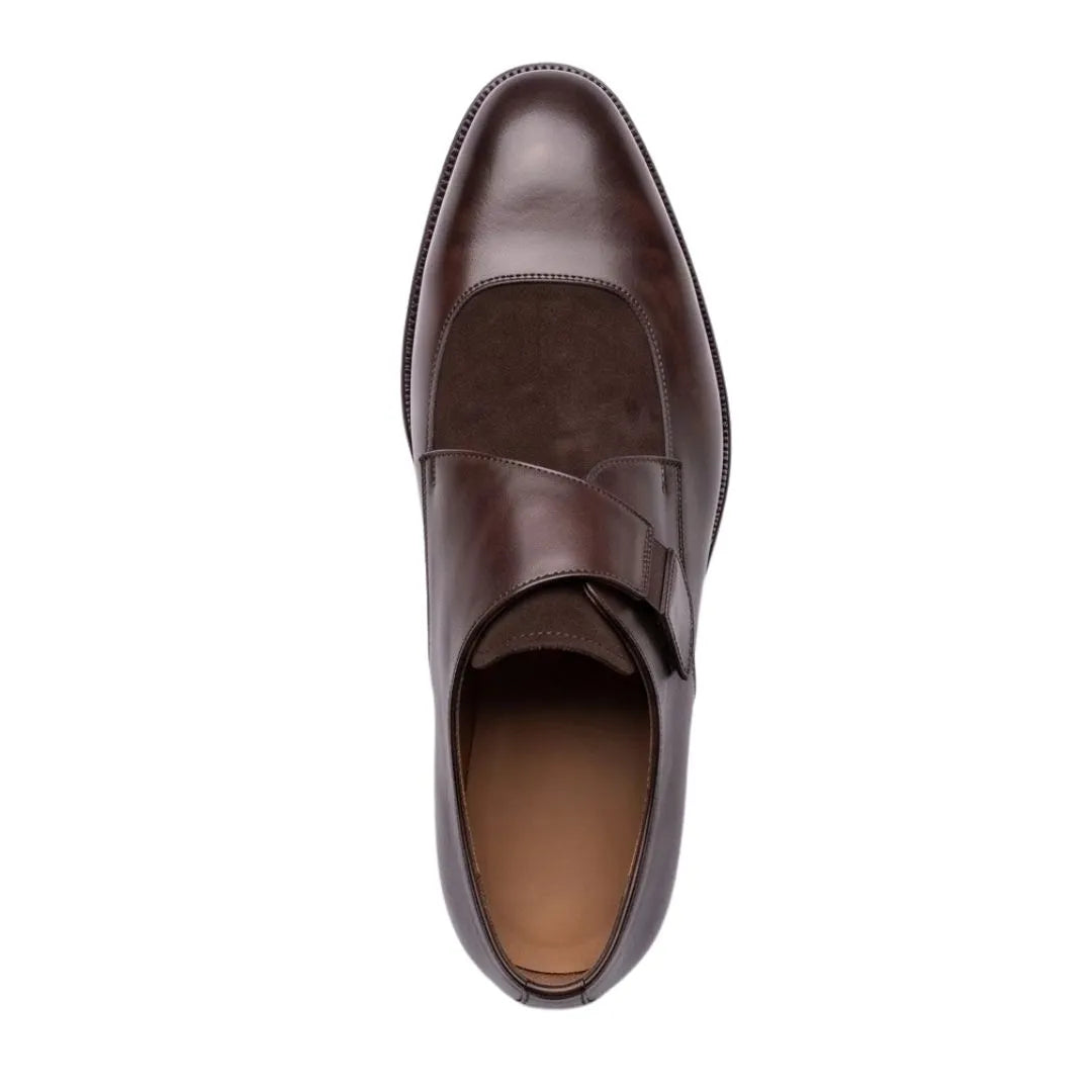 Moltrasio Suede-Strap Single Monk Single Monk for Men - Two-Material Monk Strap Shoes
