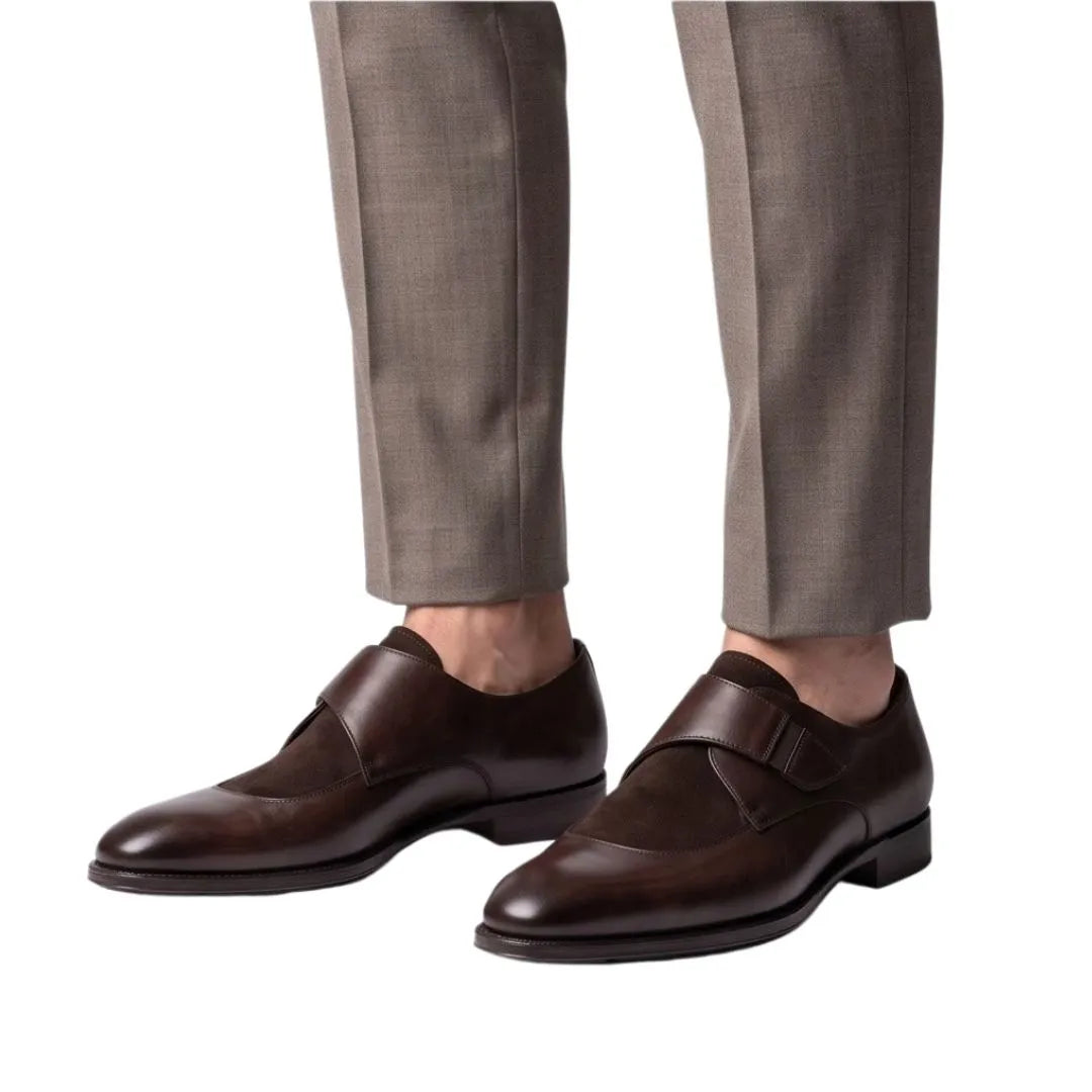 Moltrasio Suede-Strap Single Monk Single Monk for Men - Two-Material Monk Strap Shoes
