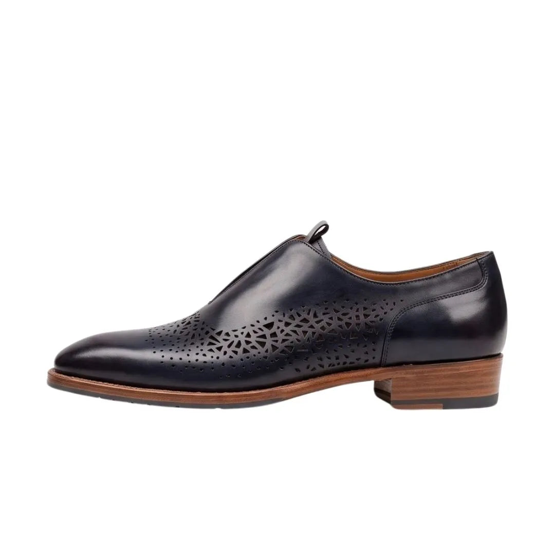 Montorfano Laser-Perforated Slip-On for Men - Laceless Leather Dress Shoes