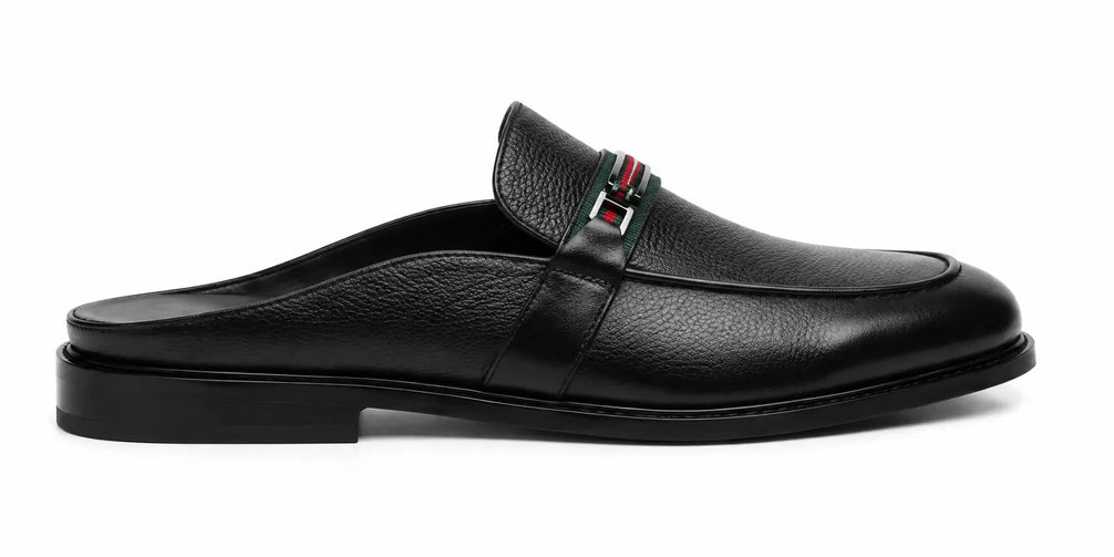 Mirepoix Web-Stripe Grained Mule for Men - Backless Block-Heel Shoes