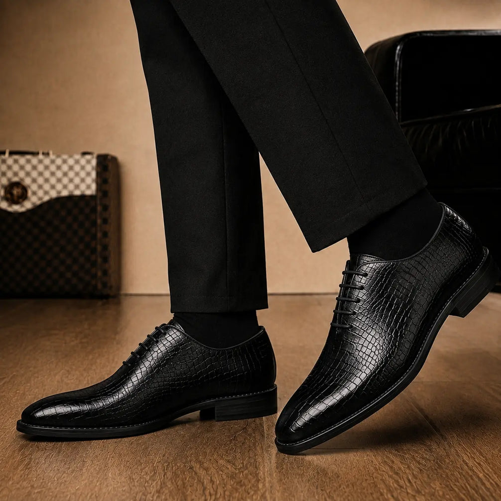 Meta Croc-Embossed Wholecut Oxford for Men - Goodyear Welted Leather Shoes