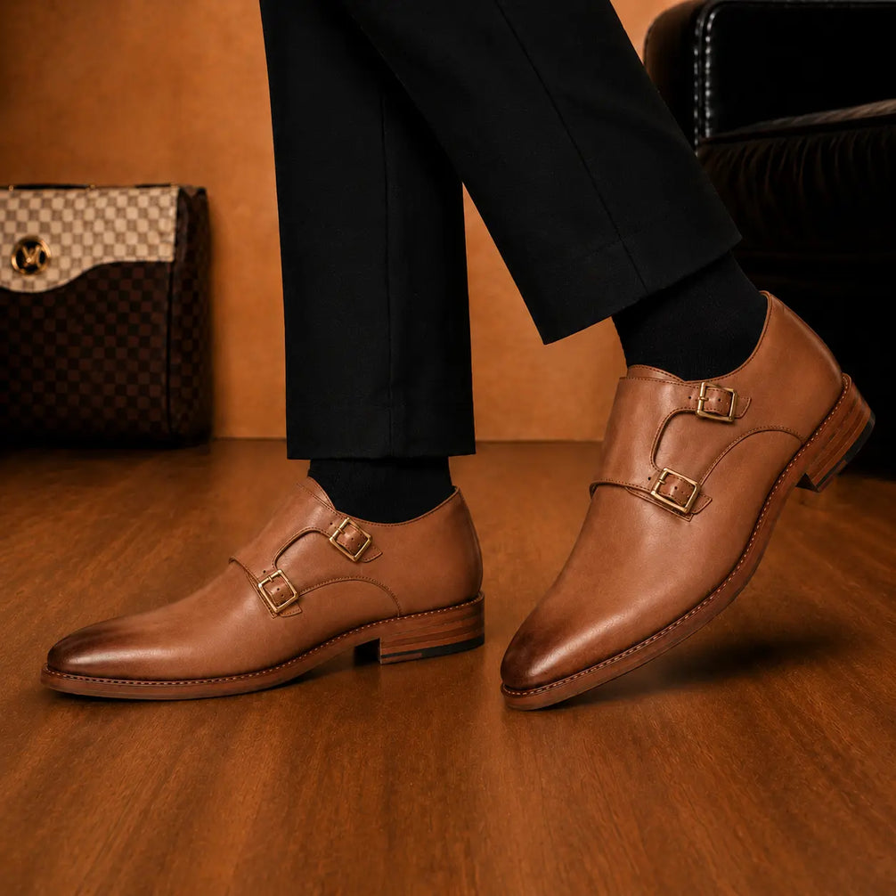 Mexico Double Monk Strap for Men - Hand-Burnished Goodyear Welted Leather Shoes