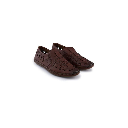 Montoggio Woven-Slit Slip-On Fisherman Sandal for Men - Moccasin-Stitched Leather Sandals