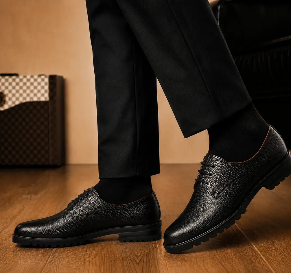 Manchester Pebble-Grain Derby for Men - Lug-Sole Leather Formal Shoes