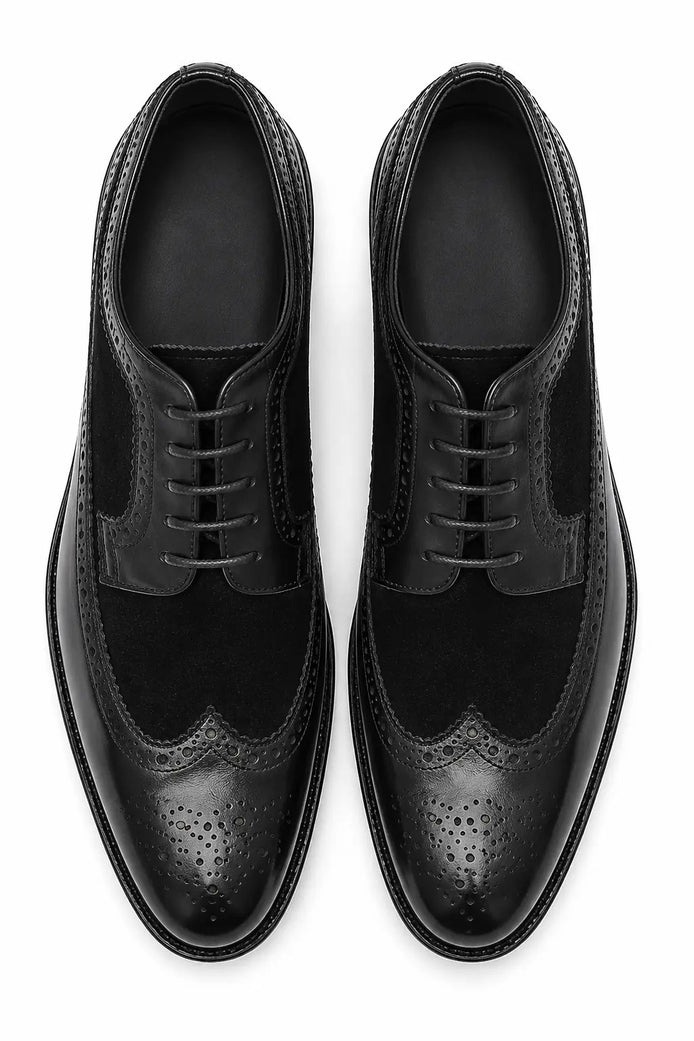 Mosaic Leather & Suede Wingtip Derby for Men - Goodyear Welted Lug-Sole Shoes