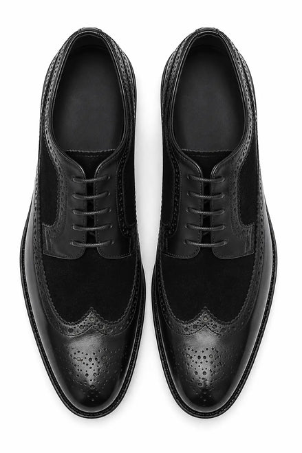 Mosaic Leather & Suede Wingtip Derby for Men - Goodyear Welted Lug-Sole Shoes