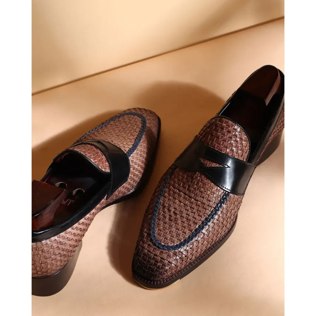 Malgesso Piped Woven Penny Loafer for Men - Contrast-Piped Woven Penny Loafers