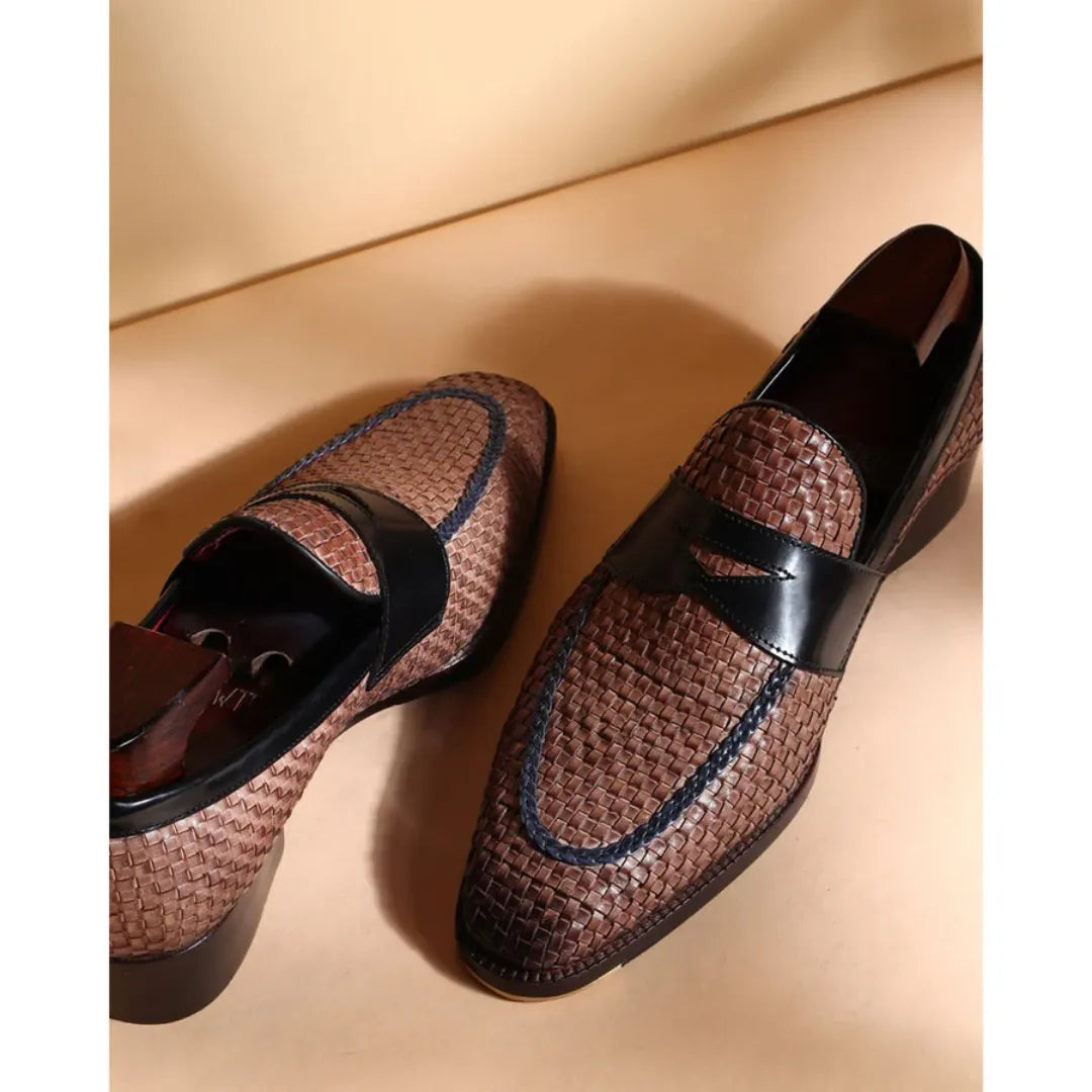 Malgesso Piped Woven Penny Loafer for Men - Contrast-Piped Woven Penny Loafers