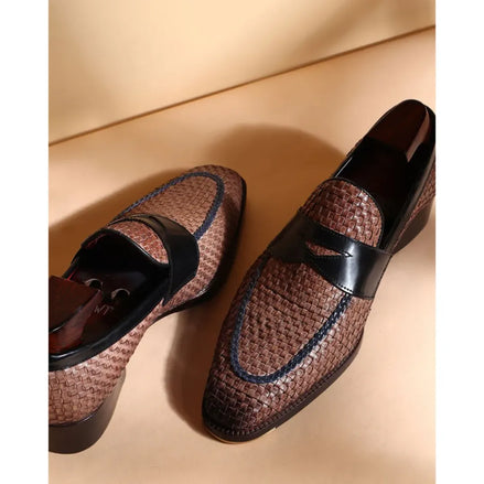 Malgesso Piped Woven Penny Loafer for Men - Contrast-Piped Woven Penny Loafers