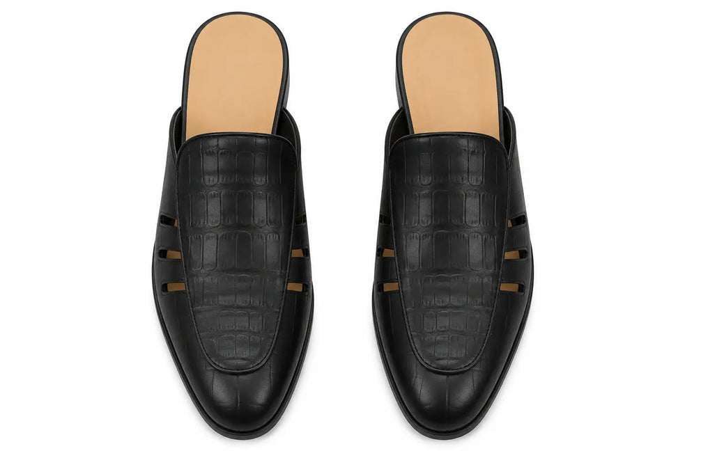 Molveno Croc-Embossed Slit Mule for Men - Backless Block-Heel Slip-On Shoes