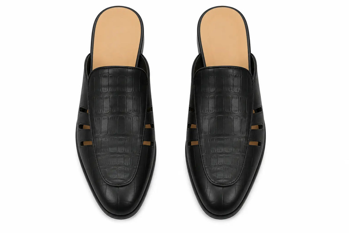 Molveno Croc-Embossed Slit Mule for Men - Backless Block-Heel Slip-On Shoes