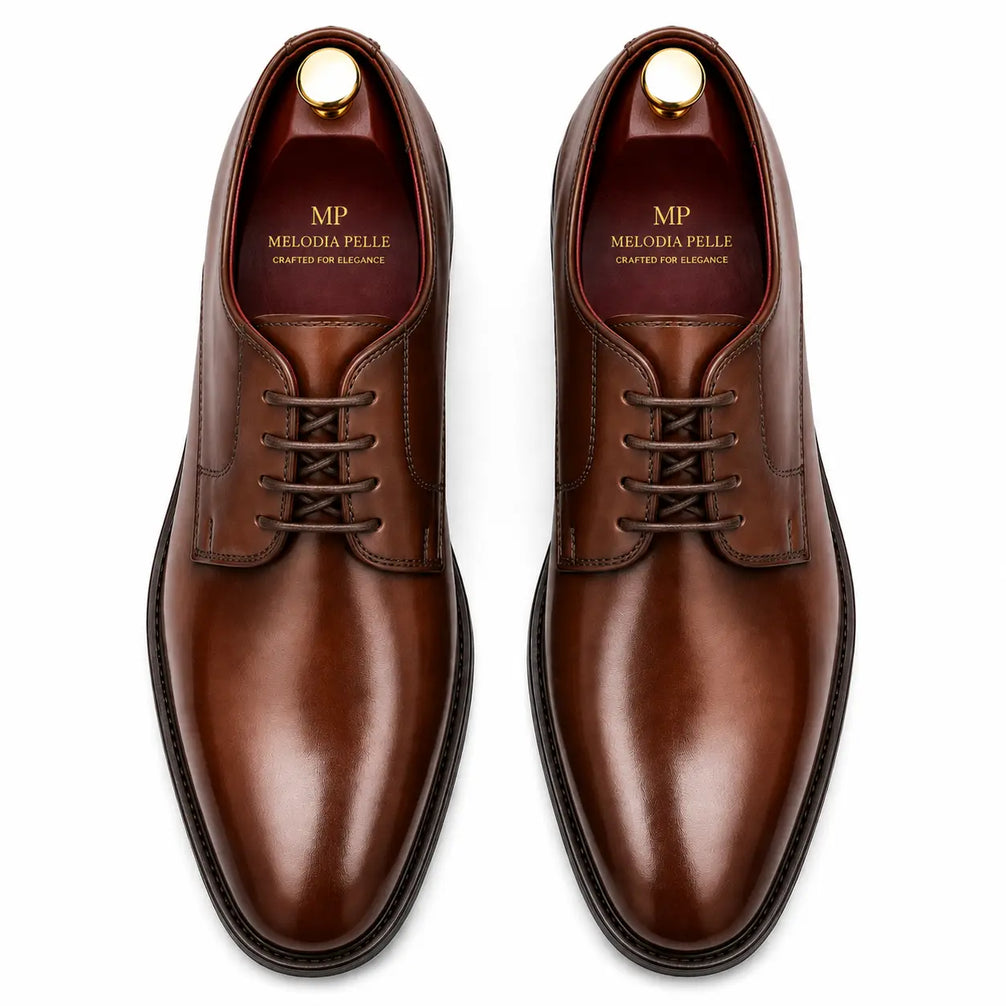Matera Plain-Toe Derby for Men - Goodyear Welted Mirror-Polish Formal Shoes
