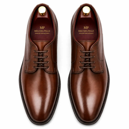 Matera Plain-Toe Derby for Men - Goodyear Welted Mirror-Polish Formal Shoes