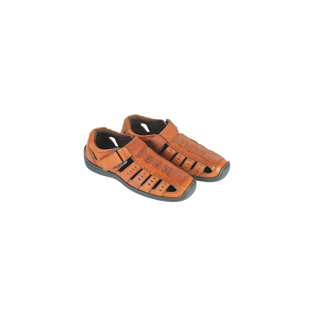 Moudros Perforated Velcro Sandal for Men - Closed-Toe Leather Sandals
