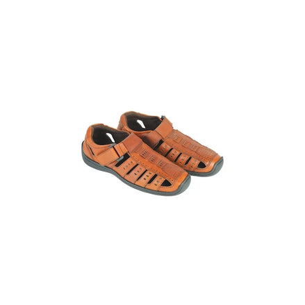 Moudros Perforated Velcro Sandal for Men - Closed-Toe Leather Sandals