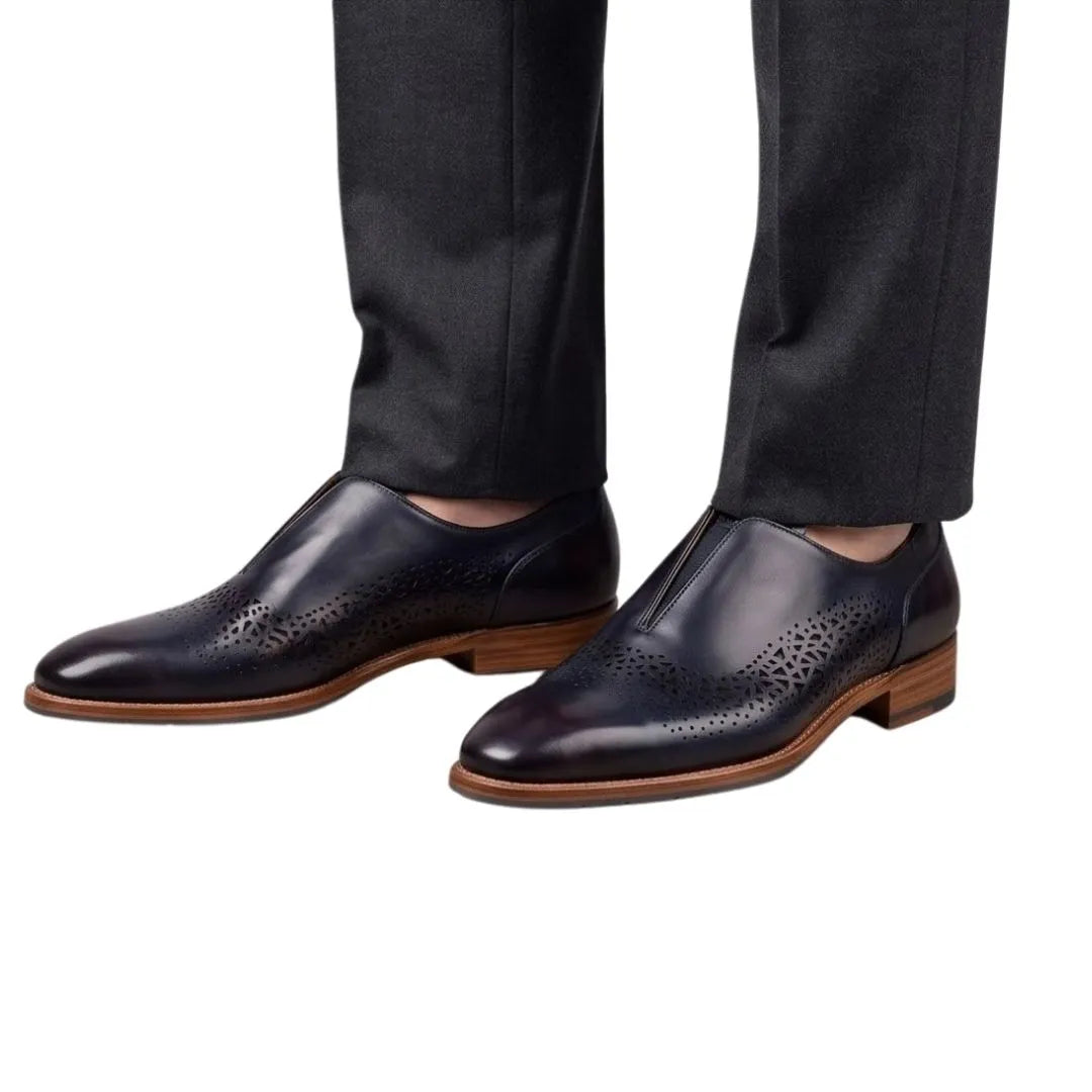 Montorfano Laser-Perforated Slip-On for Men - Laceless Leather Dress Shoes