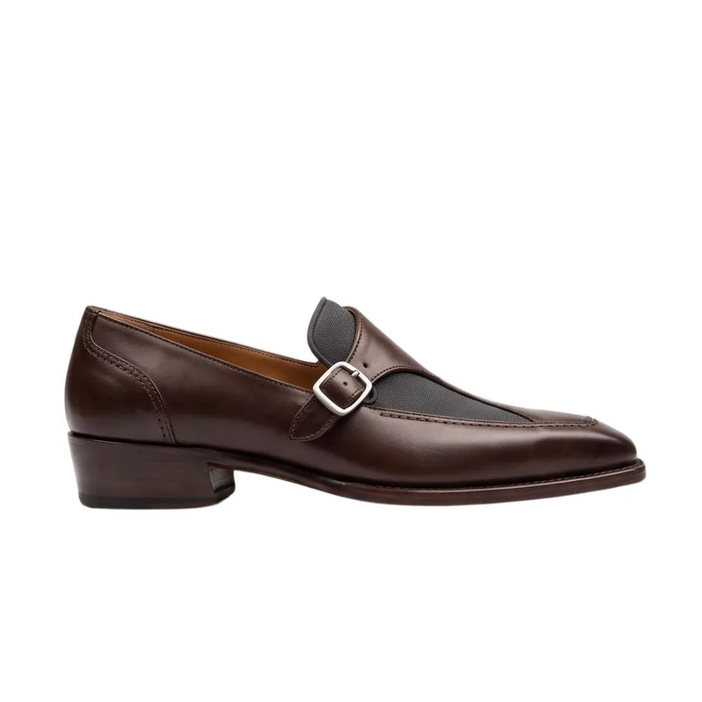 Musso Textured-Panel Monk Single Monk for Men - Two-Texture Monk Strap Shoes