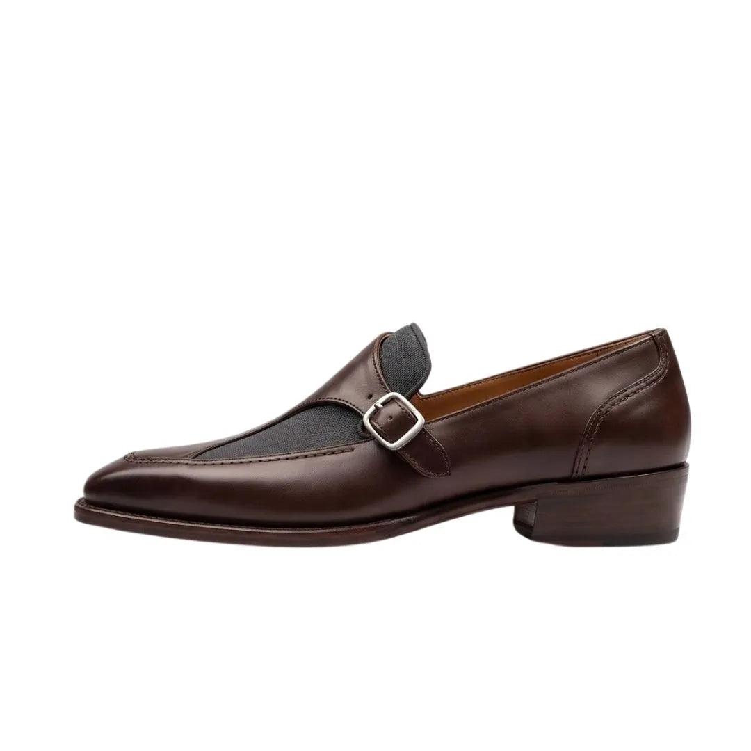 Musso Textured-Panel Monk Single Monk for Men - Two-Texture Monk Strap Shoes
