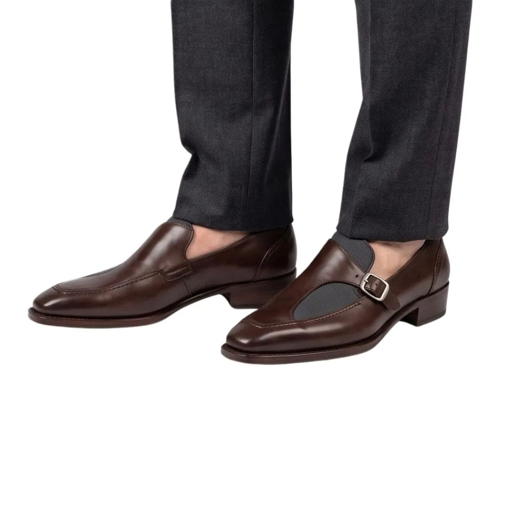 Musso Textured-Panel Monk Single Monk for Men - Two-Texture Monk Strap Shoes