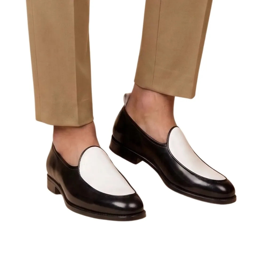 Monguzzo Contrast-Vamp Venetian Venetian Loafer for Men - Two-Tone Slip-On Loafers