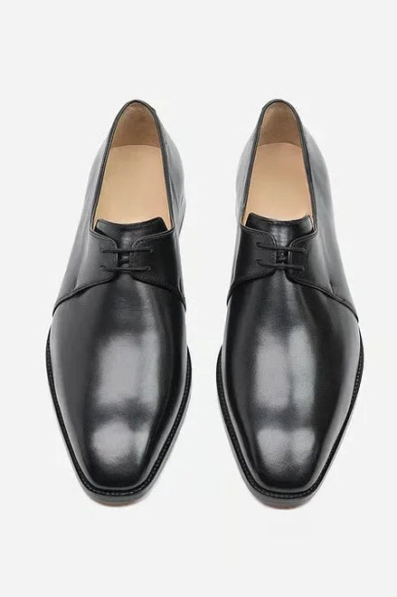 Mombaroccio Two-Eyelet Minimal Derby for Men - Polished Leather Dress Shoes