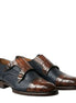 Morzine Croc-Cap Two-Texture Double Monk Strap for Men - Textured Leather Party Shoes