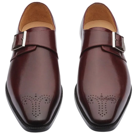 Menaggio Fleur-Medallion Single Monk Strap for Men - Plain-Toe Leather Dress Shoes