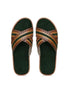 Myrina Brogued Two-Tone Cross Slide for Men - Suede-Lined Leather Slides