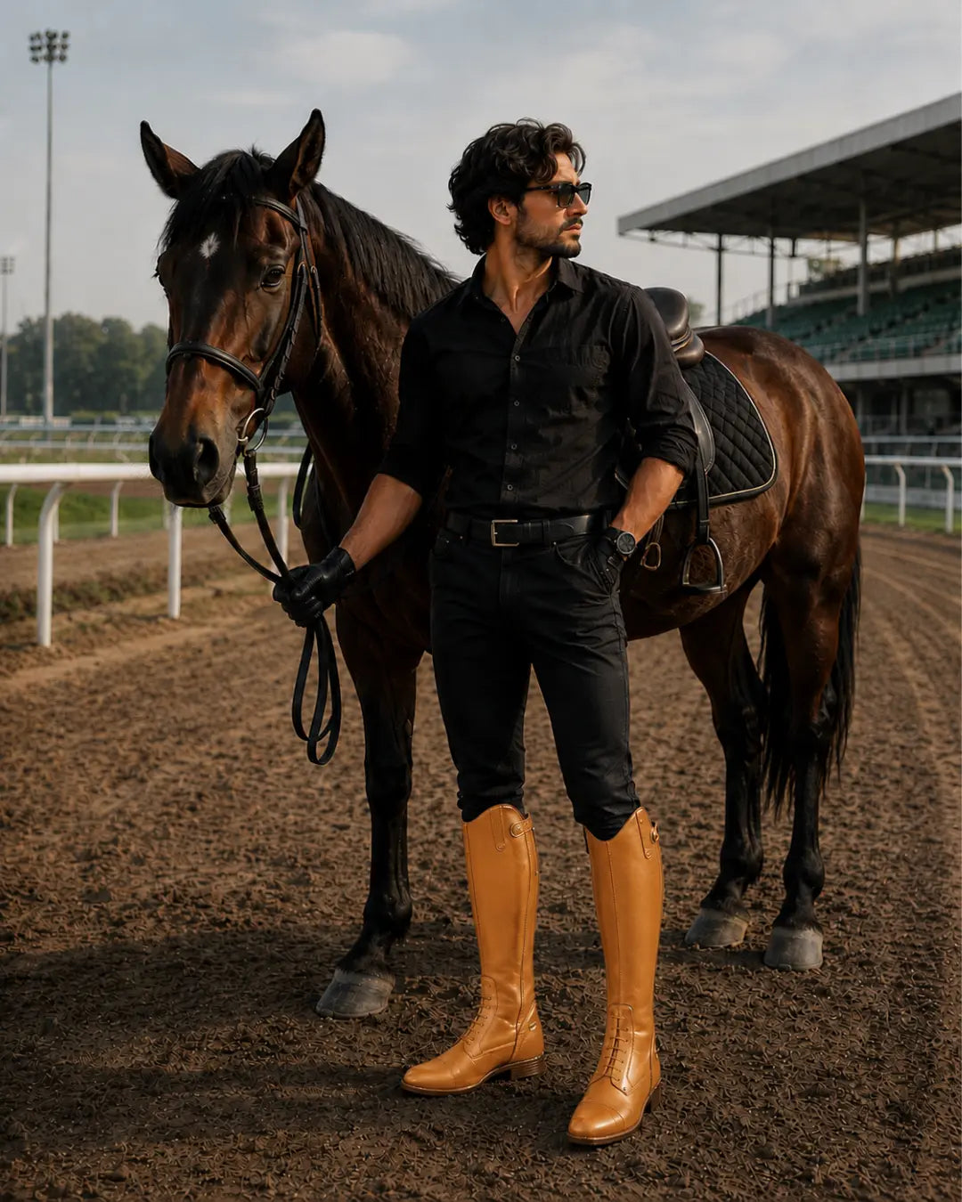 Toledo Men's Lace-Up Polo Riding Boots – Tall Black Leather Field Boots for Polo