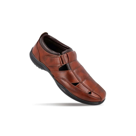 Mgarr Burnished Velcro Fisherman Sandal for Men - Cushioned Closed-Toe Sandals