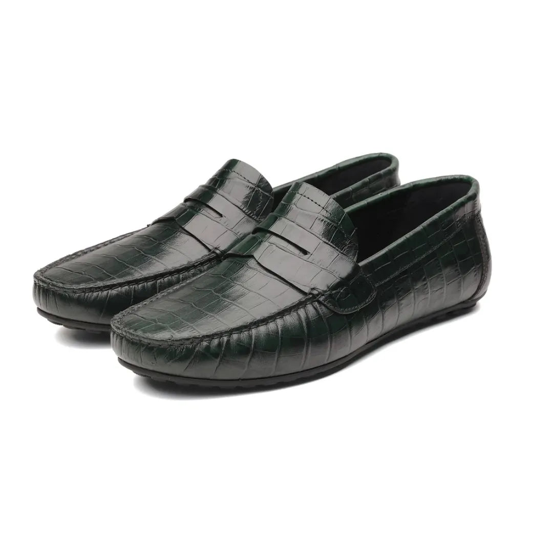Maltignano Croc Driver Penny Loafer for Men - Croc-Embossed Penny Driving Loafers