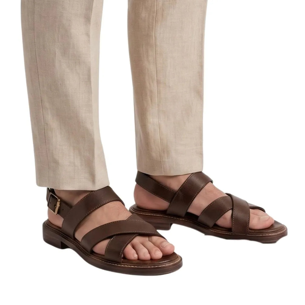 Mondonio Deep-Tone Cross-Strap Sandal for Men - Back-Strap Leather Sandals