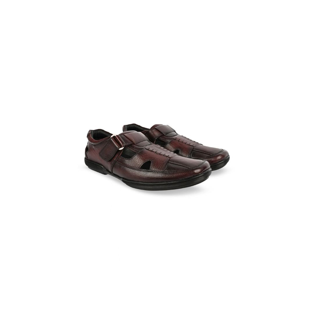 Mosta Deep-Tone Velcro Fisherman Sandal for Men - Closed-Toe Leather Office Sandals