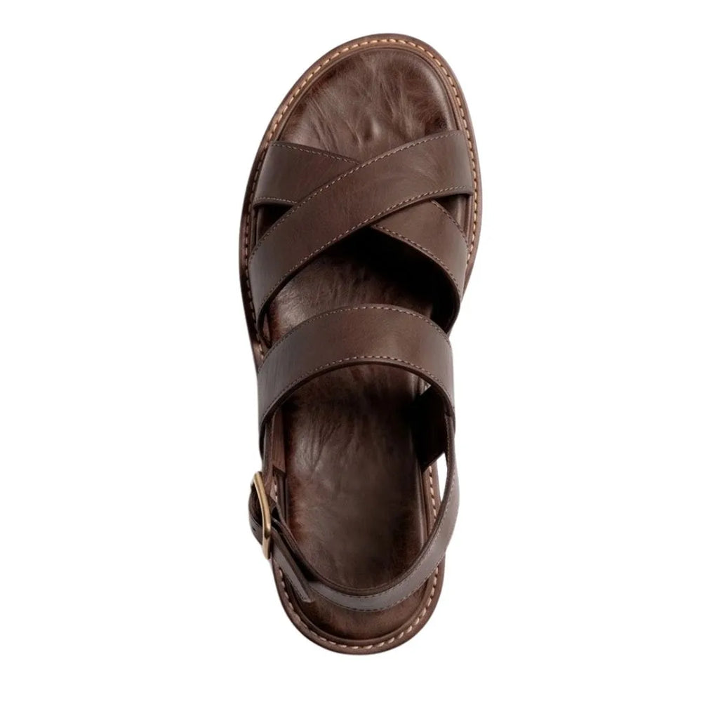 Mondonio Deep-Tone Cross-Strap Sandal for Men - Back-Strap Leather Sandals