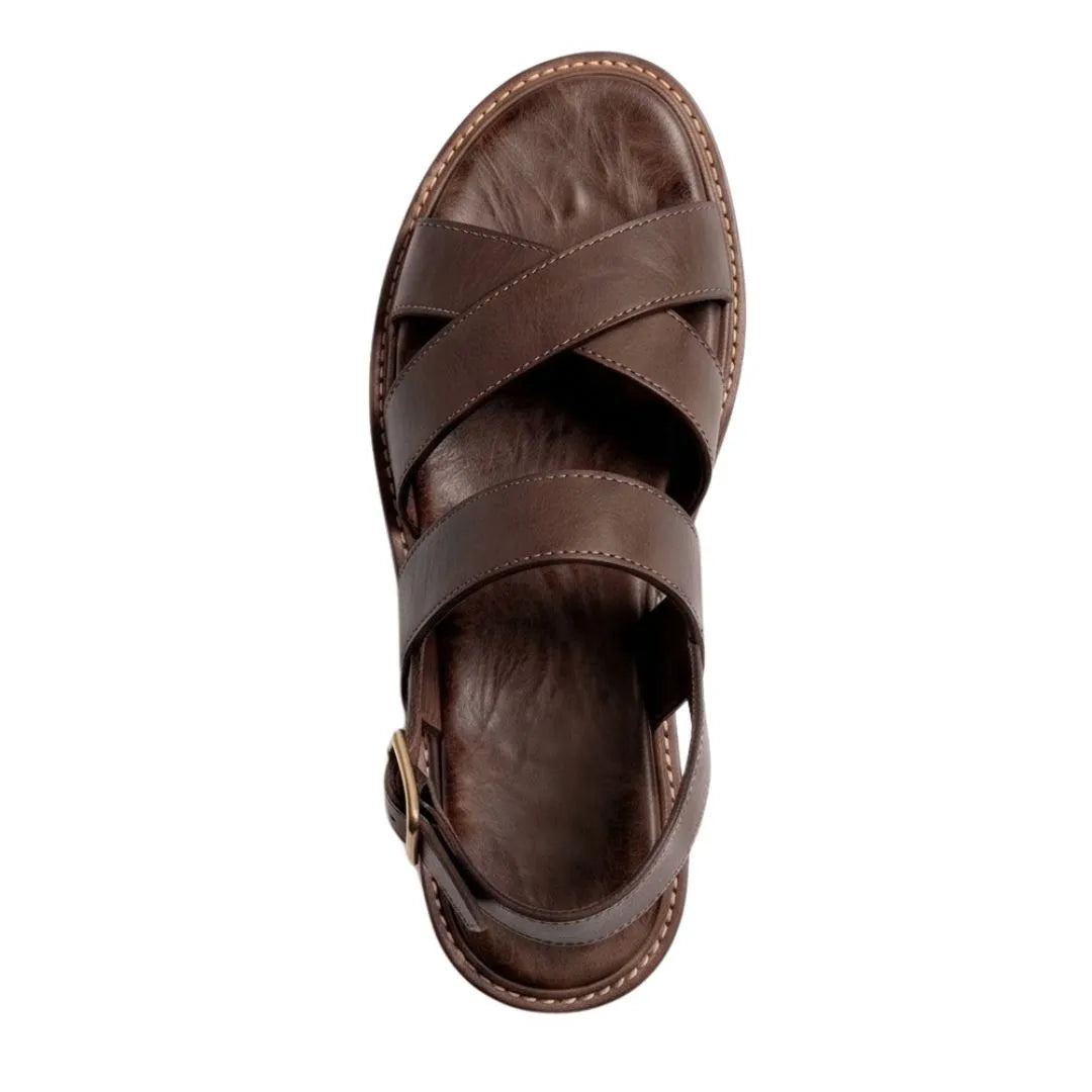 Mondonio Deep-Tone Cross-Strap Sandal for Men - Back-Strap Leather Sandals