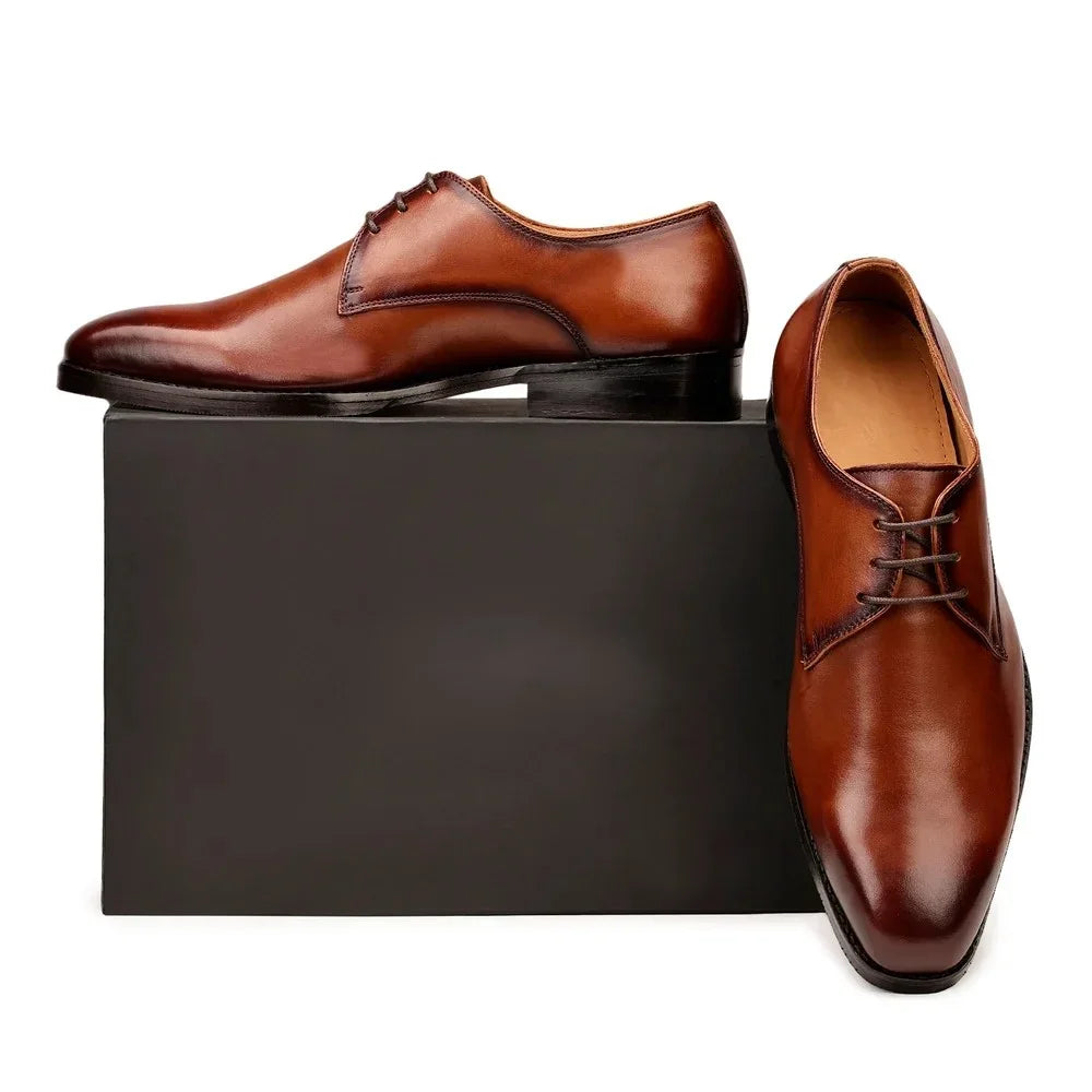 Mogliano Gradient Plain-Toe Derby for Men - Burnished Leather Formal Shoes