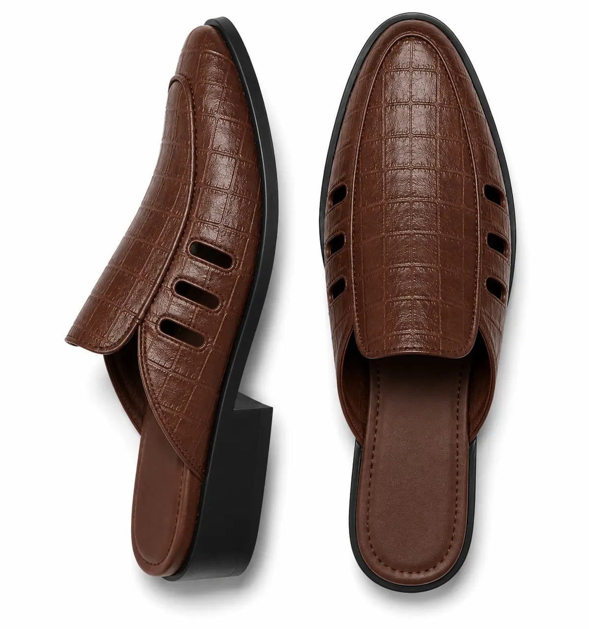 Melfi Croc-Embossed Slit-Vamp Mule for Men - Backless Block-Heel Shoes